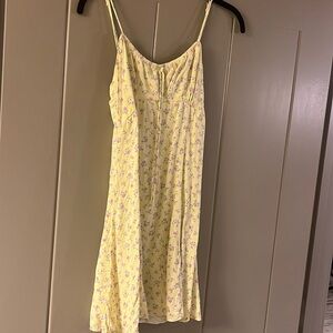 Zara Pastel Yellow Satin Effect Floral Dress